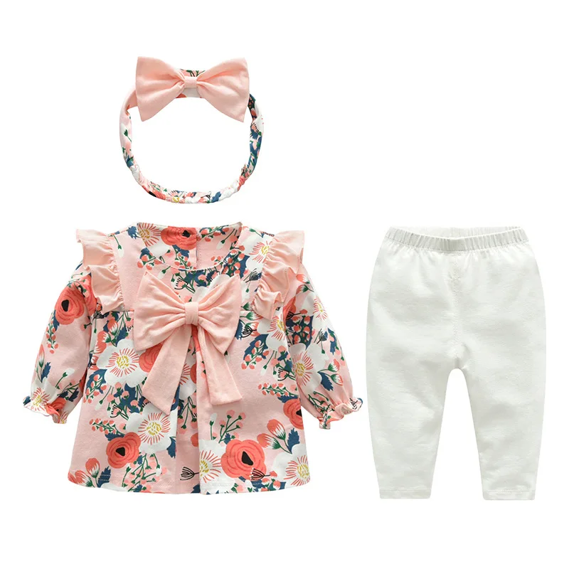 

Newborn Girls Clothing Sets Spring Autumn Valentines Outfits Infant Baby Girl Clothes Long Flower Bow Tops Costume Headband