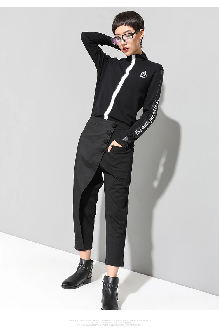 Cheerart Харадзюку уличные шаровары черные брюки до щиколотки брюки женские лоскутные брюки Femme Осень Женская мода
