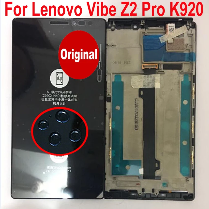 

100% Original New For Lenovo Vibe Z2 Pro K920 6.0" LCD Display Touch Screen Digitizer Assembly With Frame Mobile Replacement