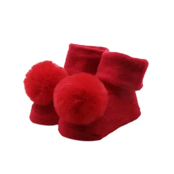 

0-24M Little Baby Girl Princess Cute Hairball Solid Socks Cotton Newborn Floor Socks Newborn Lovely Gifts