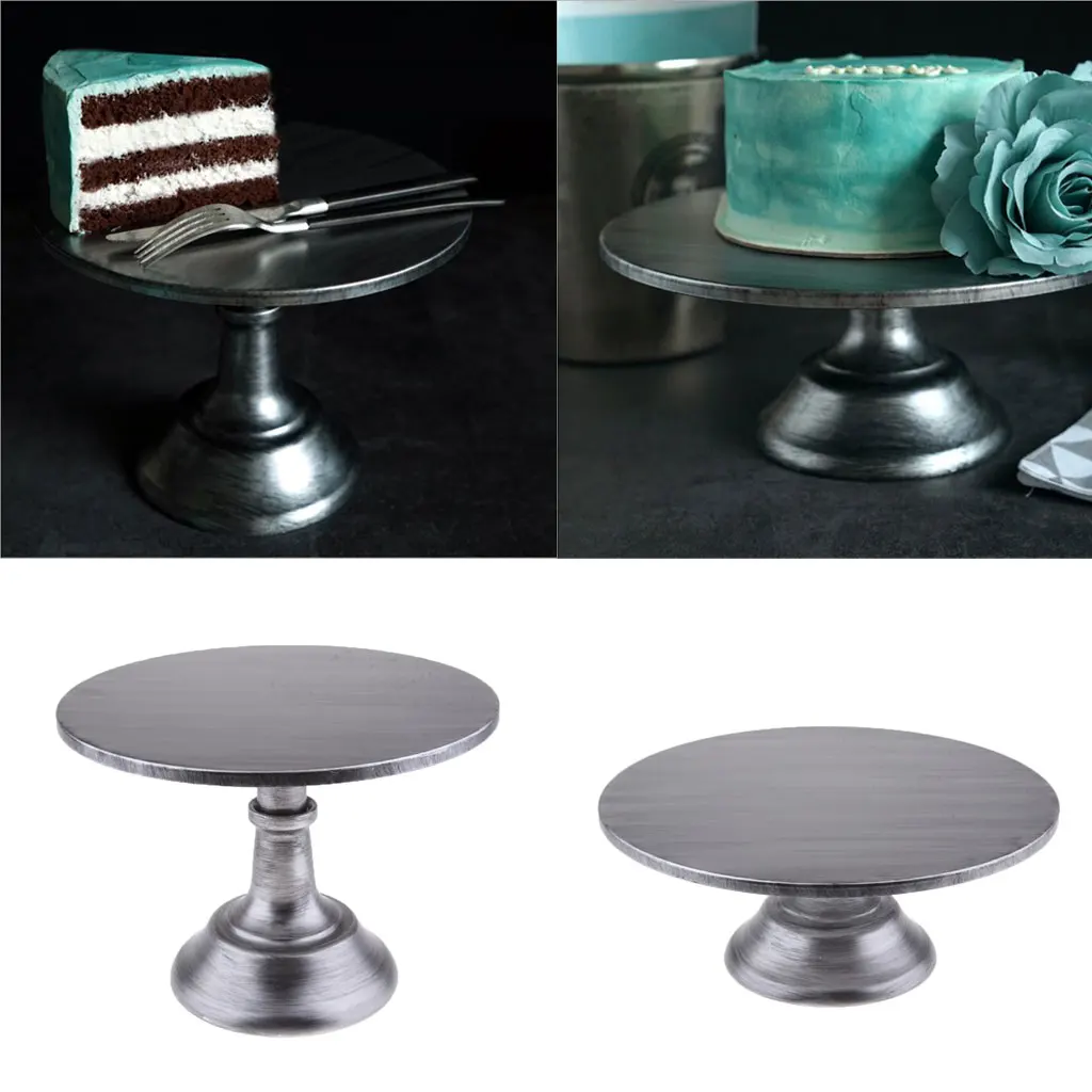 Metal Round Wedding Party Cupcake Display Stand - Vintage Wedding Cake Plate - Silver, Iron Made