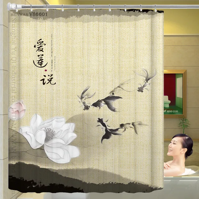 traditional chinese style ink lotus shower curtain flowers shower curtian unique shower curtain for bathroom - Unique Shower Curtains traditional chinese style ink lotus shower curtain flowers shower curtian unique shower curtain for bathroom - Unique Shower Curtains