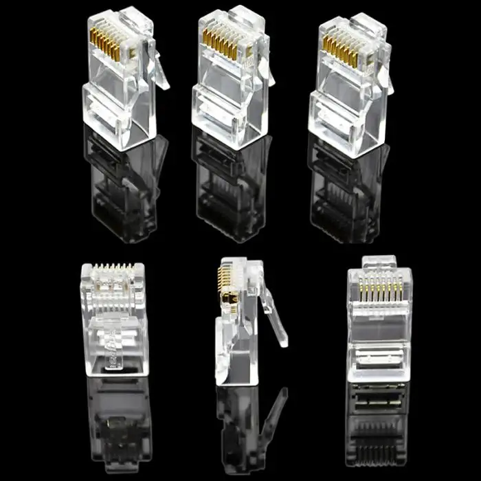 100 шт. кристальная головка RJ45 CAT5 CAT5E модульный разъем позолоченный сетевой разъем высокого качества