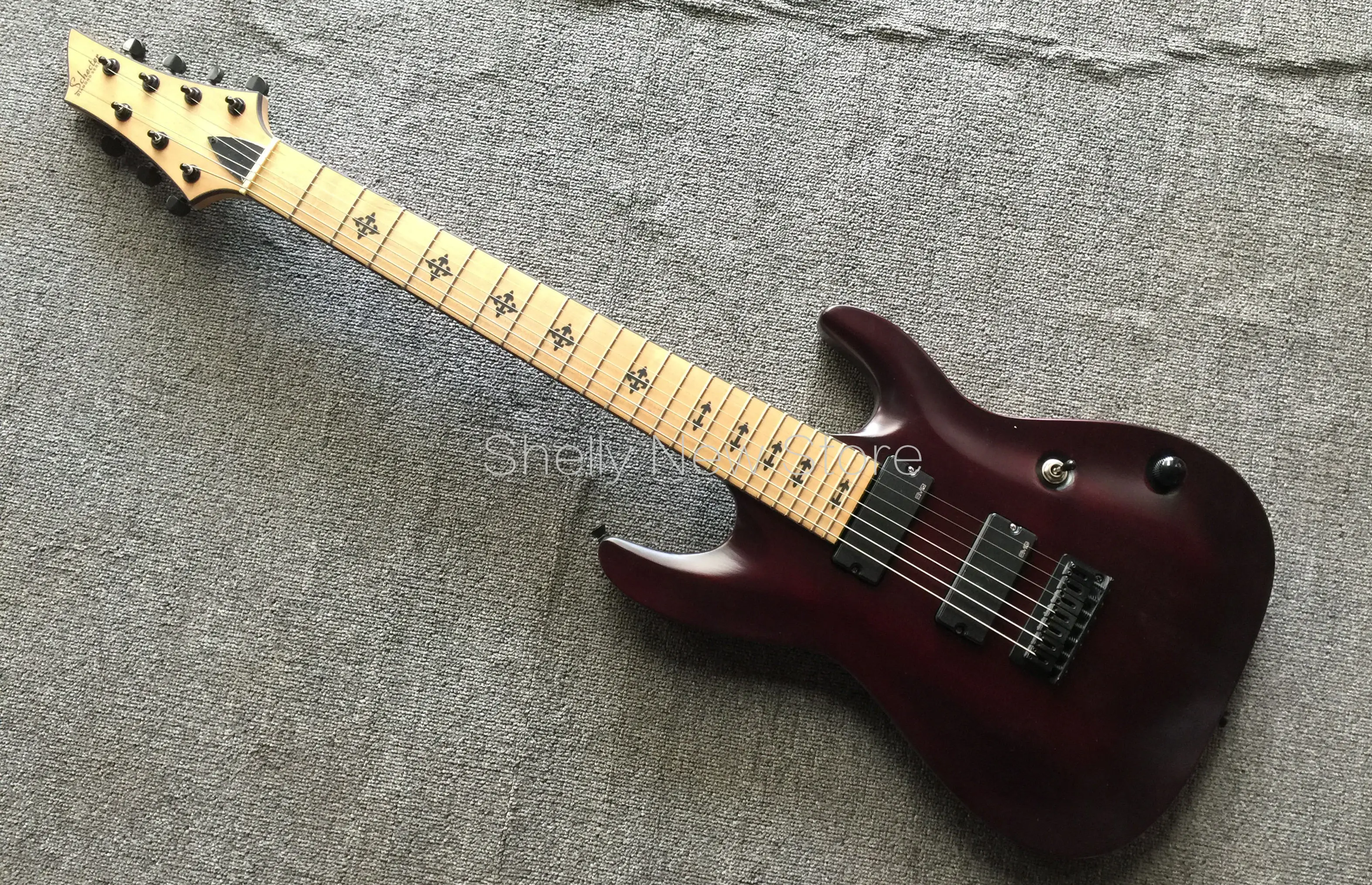 

Shelly new store factory custom matte satin red 7 strings black cross inlay binding 24 frets string through Sch electric guitar