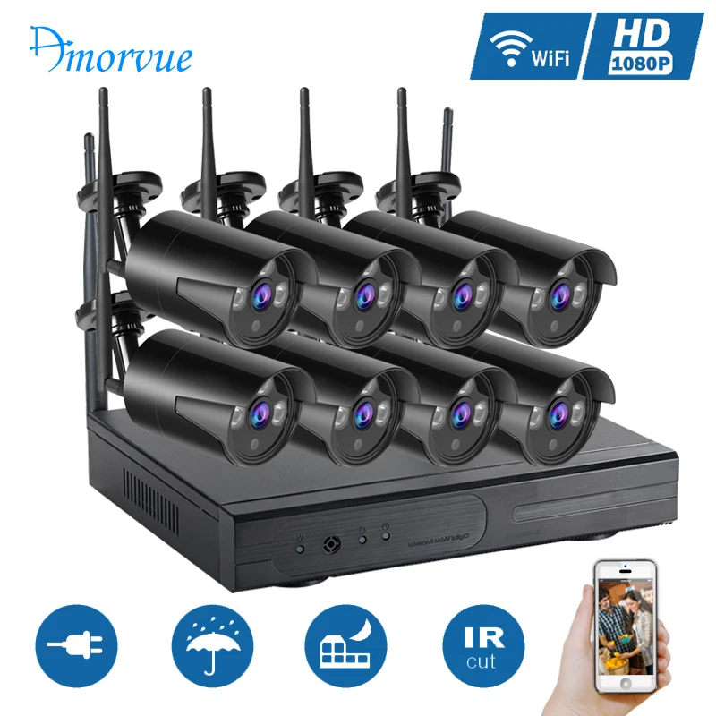 Amorvue 8CH 1080P Wifi CCTV камера система 2MP Wifi цилиндрическая ip-камера с защитой от атмосферных воздействий Wifi NVR комплекты видеонаблюдения камера безопасности