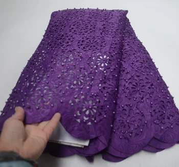 

10 colors (5yards/pc) high quality purple color African laser cut lace fabric with lots of beads and stones for dress CLL01