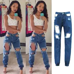 Модные джинсовые брюки с дырками, джинсы-карандаш 2019, Летние Осенние женские обтягивающие брюки с высокой талией, Длинные повседневные
