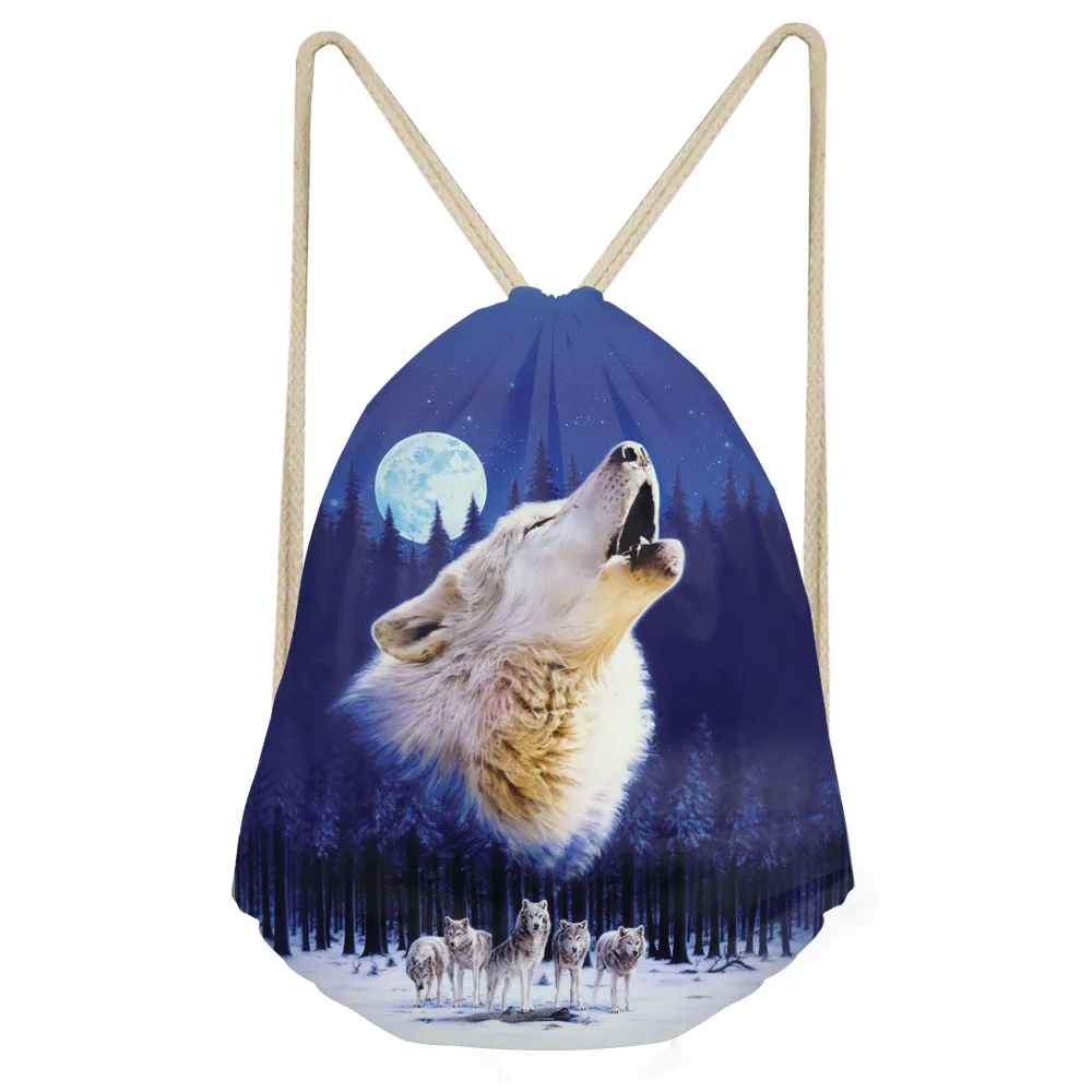 

FORUDESIGNS Animal Wolf Printing Figure Boy Drawstring Bag Women's Backpack Travel Daily Casual Girl's Knapsack Beach Bags Party