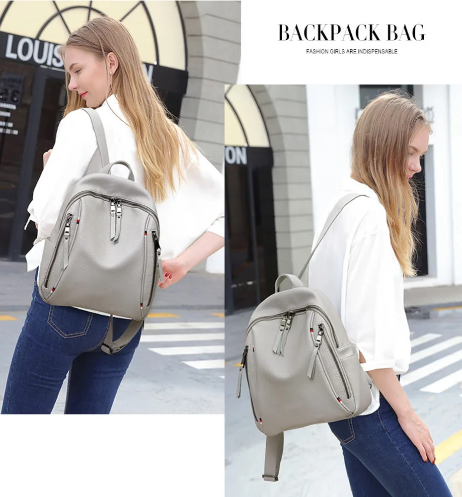 Women Genuine Leather Shoulders Backpack England Cowhide Zipper Large Capacity Travel Soft Leather Bag Mochila School Bagpack