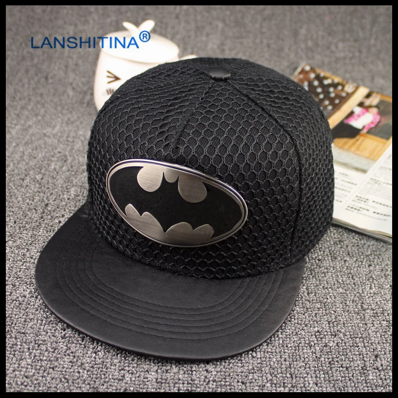 

Hot Selling  Leather Brim Sun Truck Hat Iron Batman Hip Hop Baseball Cap For Women Men Mesh Caps Visor Bone