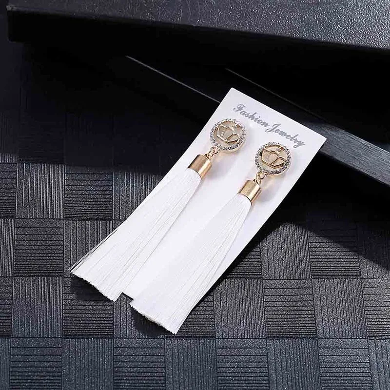 E5856 Trendy Earrings Drop Earrings CrownSilkDangleLongBohemianBlueMetalBohoGold Tassel Earrings For Women Jewelry
