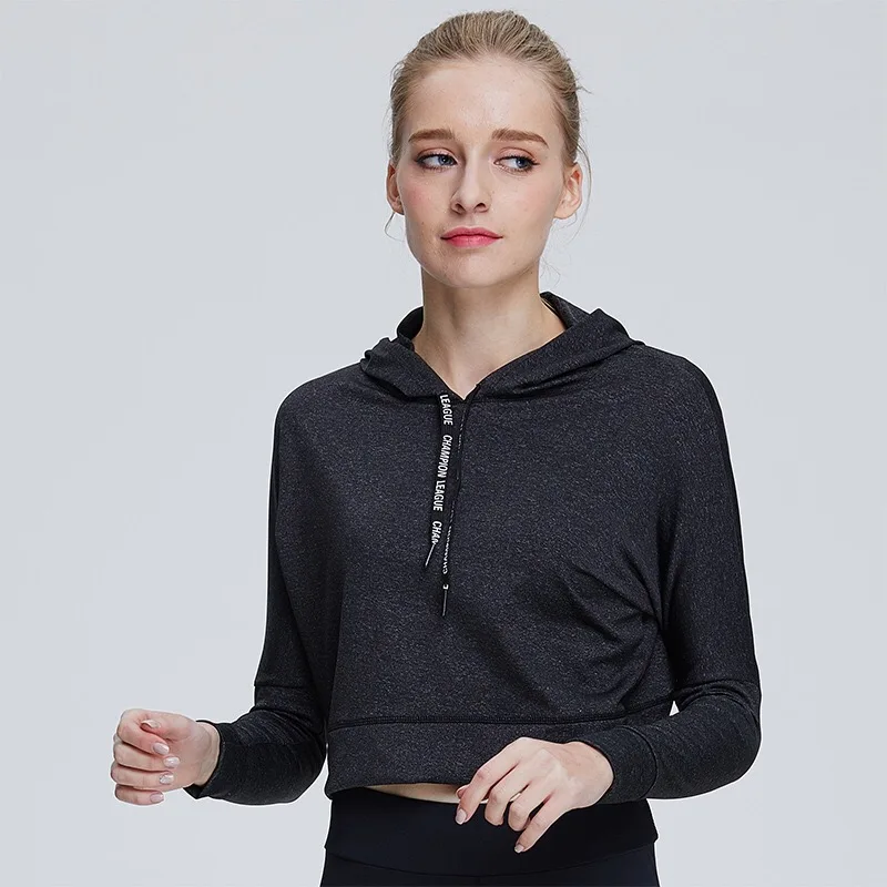 

New Sport Top Women Fashion Shirts High Elastic Breathable Long Sleeve Female Gym Workout With Hat on the Backside