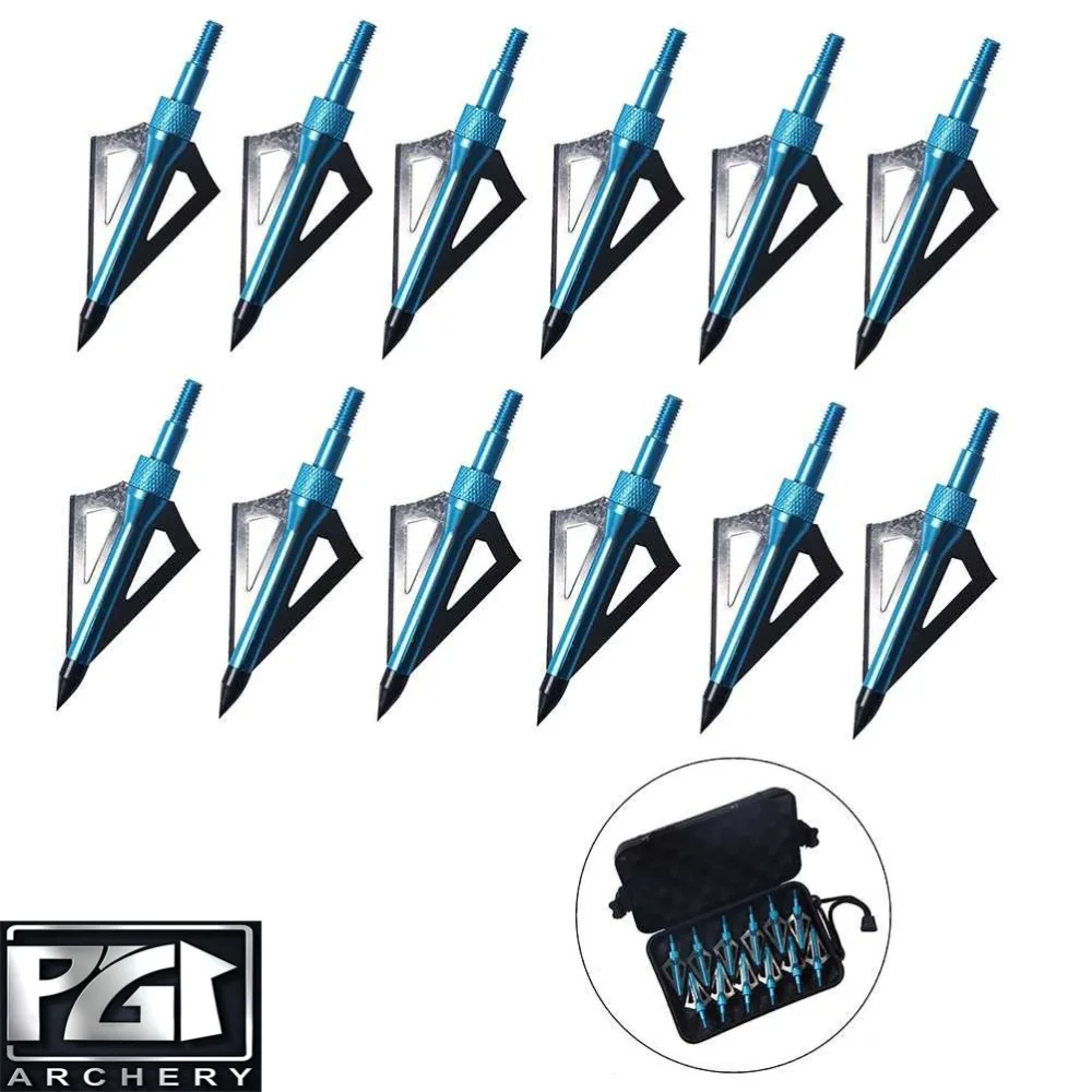 

PG1ARCHERY 12PK 3 Fixed Blade Archery Hunting Broadheads 100 Grain Case Arrow Head Screw-in Tips Compound Bow & Crossbow