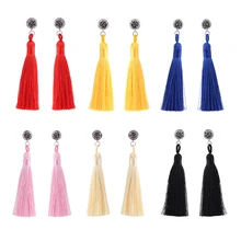 Этнические серьги ручной работы с желтыми кисточками, Модный богемный, черный, красный, винтажный кристалл, Длинная кисточка, серьги-гвоздики для женщин, ювелирное изделие