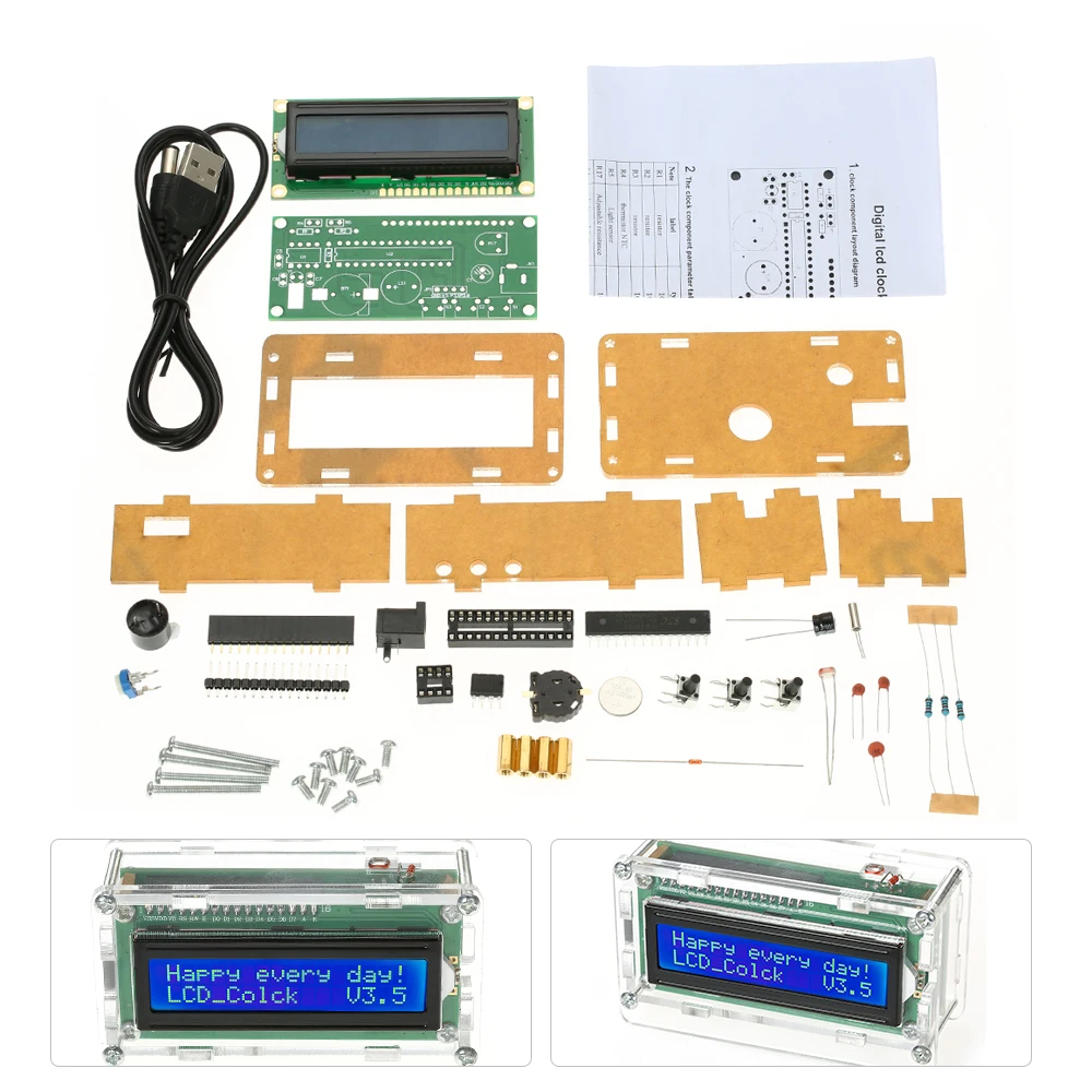 DIY цифровой таймер ЖК-часы комплект программист Дата Время Температура дисплей с прозрачный чехол с таймером переключатель