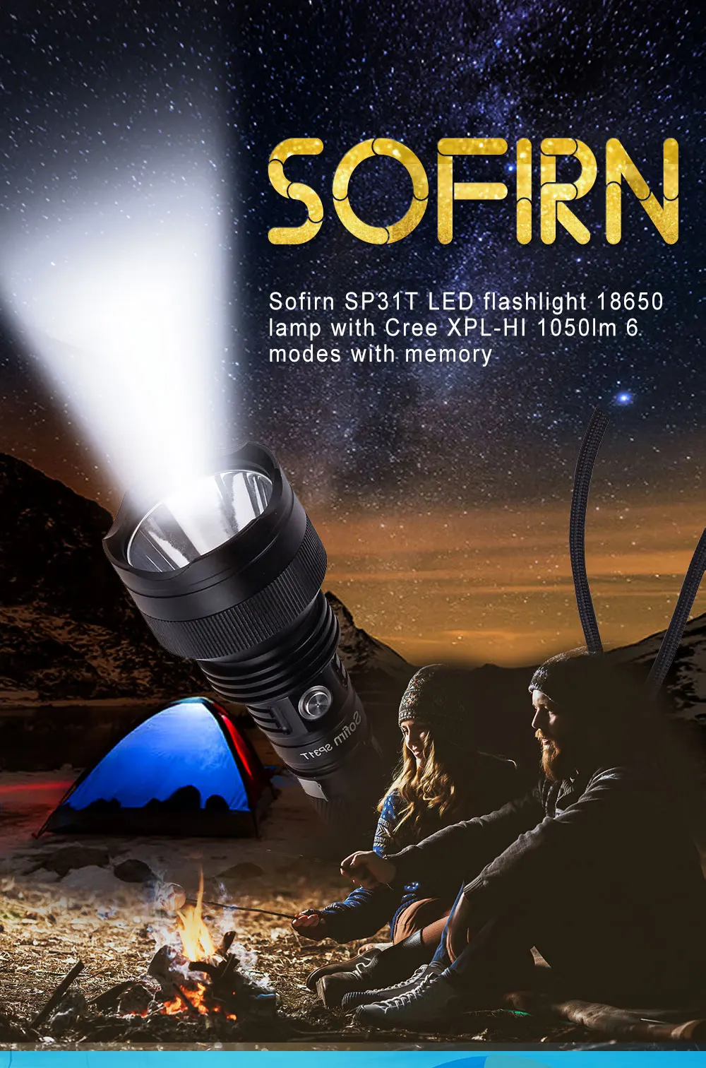 Sofirn SP31T мощный светодиодный светильник-вспышка 18650 Cree XPL-HI 1000 лм, высокомощный тактический фонарь светильник, лампа для велосипедного лагеря, охоты