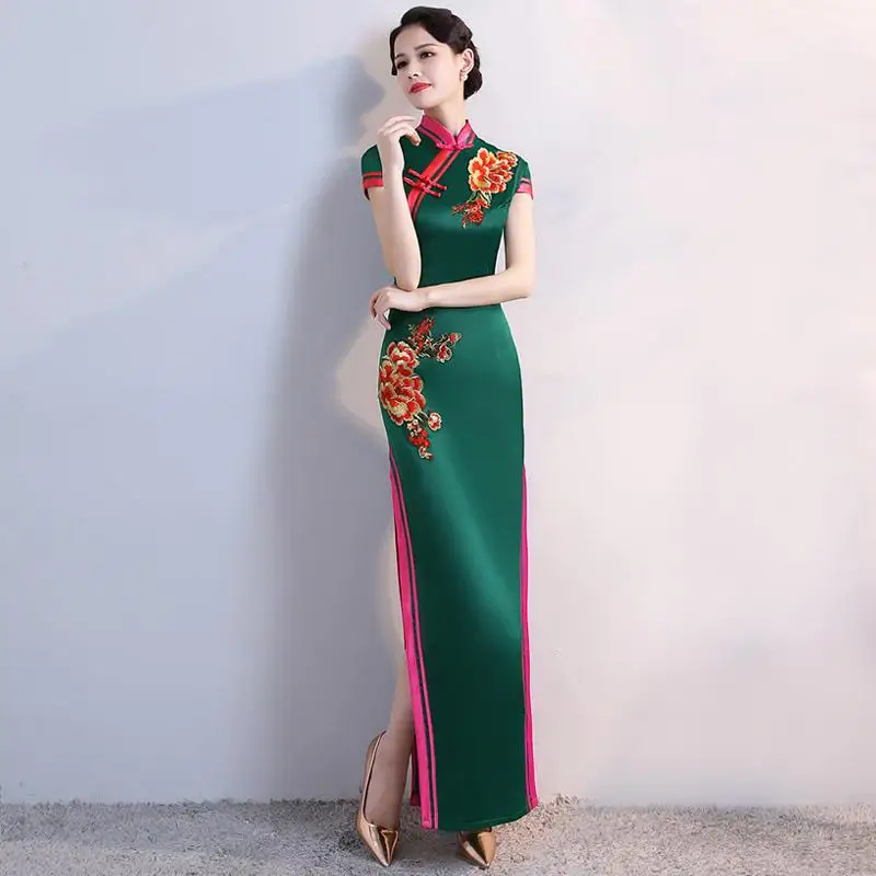 S-4XL Grren вечерние винтажное китайское платье ченсам стиль весна длинное вечернее платье восточные женские элегантные Qipao Vestido Плюс Размер - Цвет: Зеленый