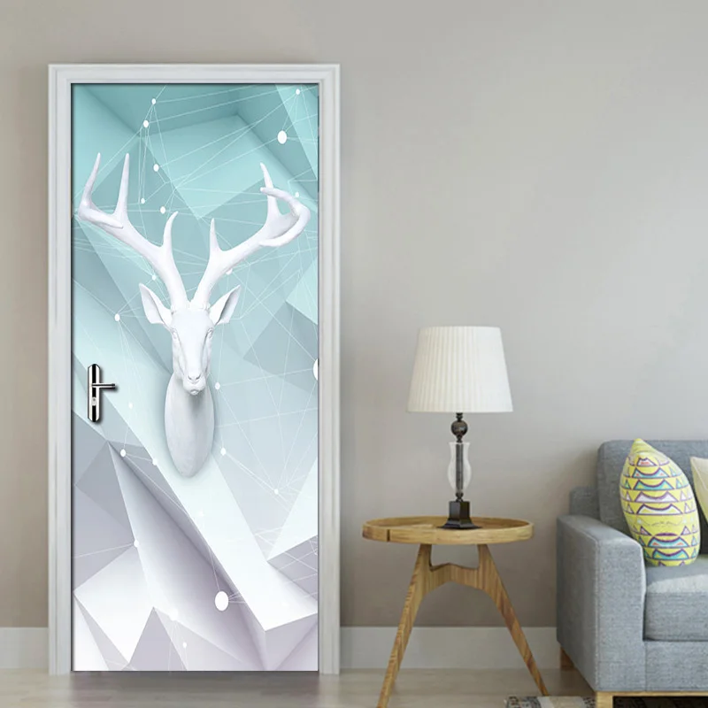 Geometry Polygon Elk Line Nordic 3D Children's Room Living Room Bedroom Door Stickers Mural Living Room Decorating PVC Wallpaper