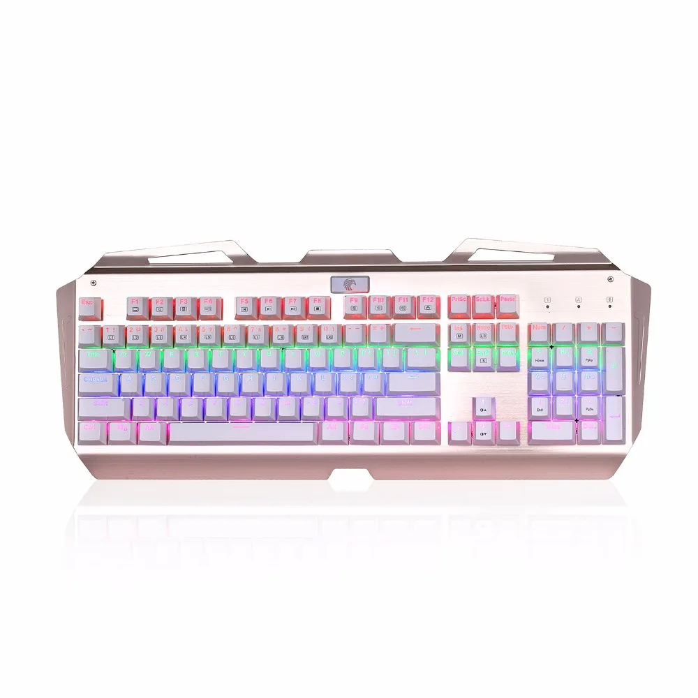 Mechanical Gaming Keyboard LED Backlit Aluminum Plate Clicky Switches 104 Keys Gamer Keyboard Anti-Ghosting ,White Gold X7000