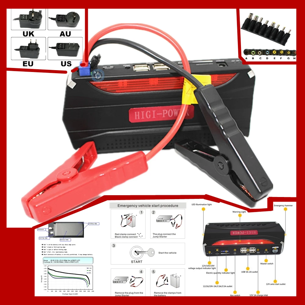 Car power bank car charger pack vehicle jump starter with pump multi