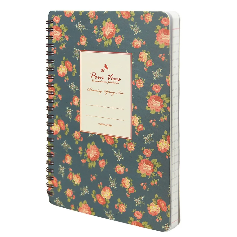 Floral Side Spiral Lined Notebook A5 Portable Wirebound Weekly Planner
