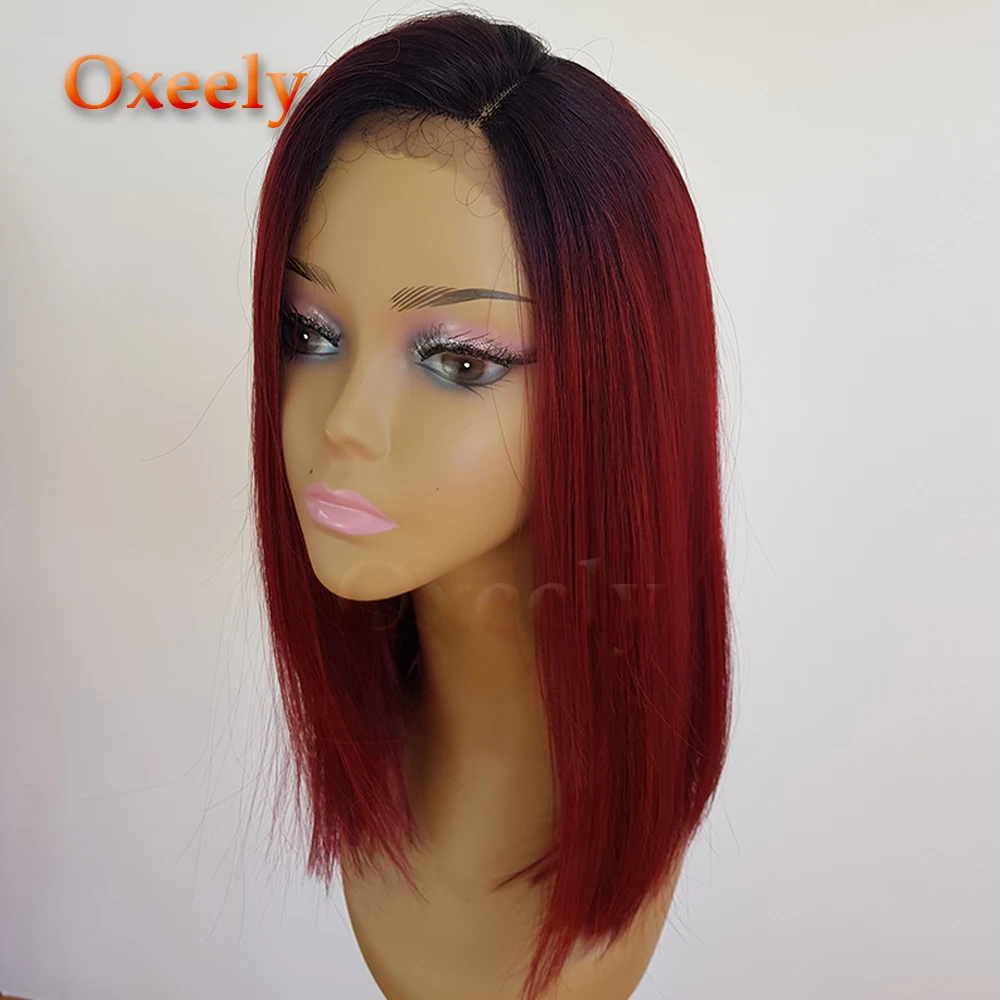 

Oxeely Burg Bob Wigs Synthetic Lace Front Wig Glueless Short Hair Ombre Red Heat Resistant Straight For Women
