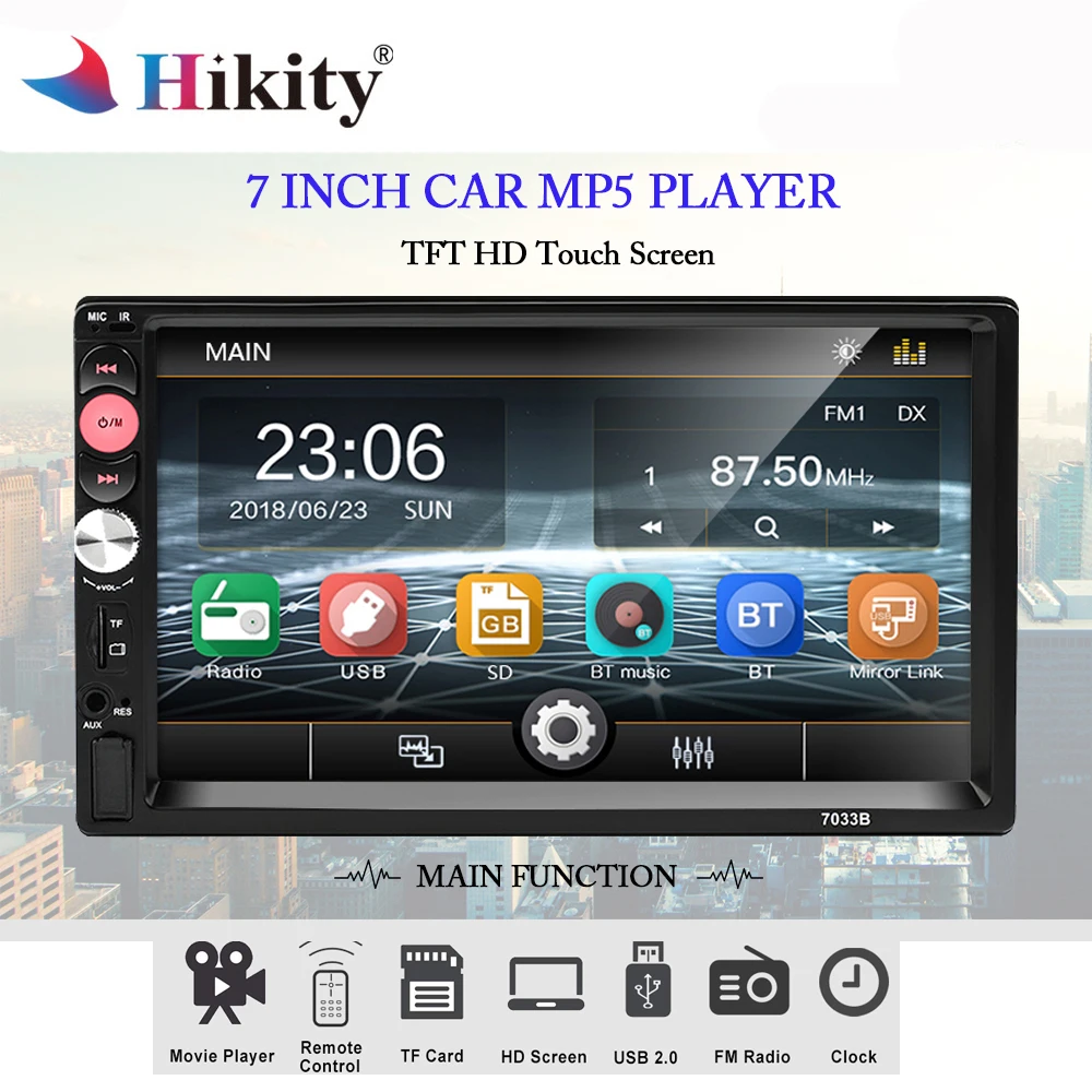 

Hikity 2 din Car Radio 7" Autoradio Mirrorlink Android Player subwoofer MP5 FM Bluetooth Car Stereo Support Camera tape recorder
