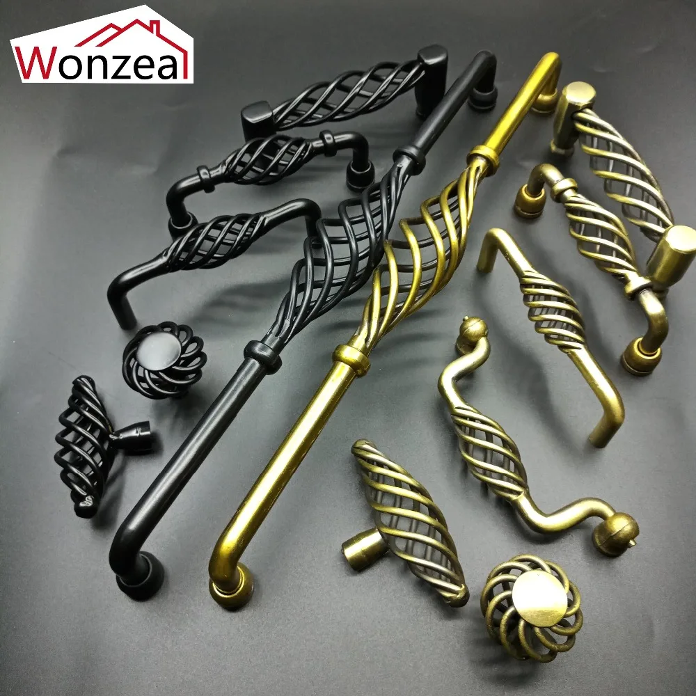 

Wonzeal Black Single Antique bronze Furniture Drawer Pulls Knobs and Handles Birdcage Door Handle for Kitchen Cabinets Pulls