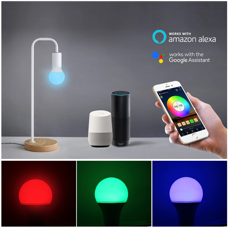 Умная Светодиодная лампа с Wi Fi работает Amazon Alexa и Google Home E27 диммируемая RGBW/двойная