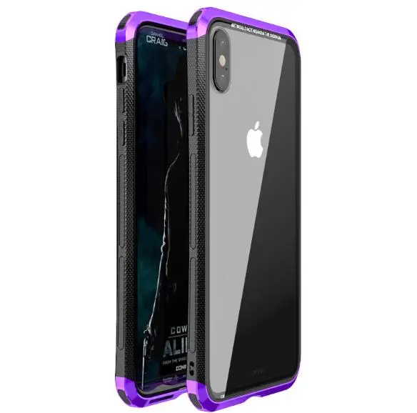 Tongdaytech металлический бампер чехол для Iphone XS MAX XR X ультра тонкий чехол из закаленного стекла Funda Coque чехол PC чехол для Iphone X XS XR - Цвет: Purple Black