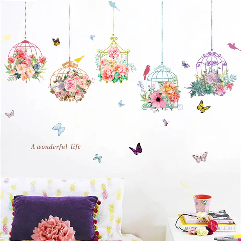 Красочные садовые 3d яркие растения цветок наклейки на стену для гостиной цветок бабочка бонсай Наклейки на стены diy Фреска художественные плакаты