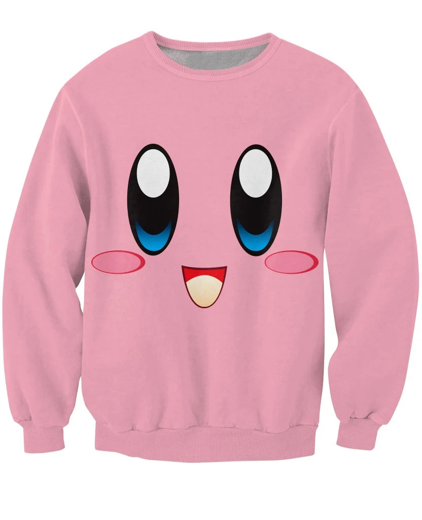 Tops Jumper Kirby Face Crewneck Sweatshirt chubby pink character sexy sweats Fashion Clothing 