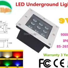 Завод прямых продаж квадратный 85-265VAC 9 Вт светодиодный подземные лампы Открытый IP65 Водонепроницаемый утопленные лампы CE по ограничению на использование опасных материалов в производстве садовое освещение