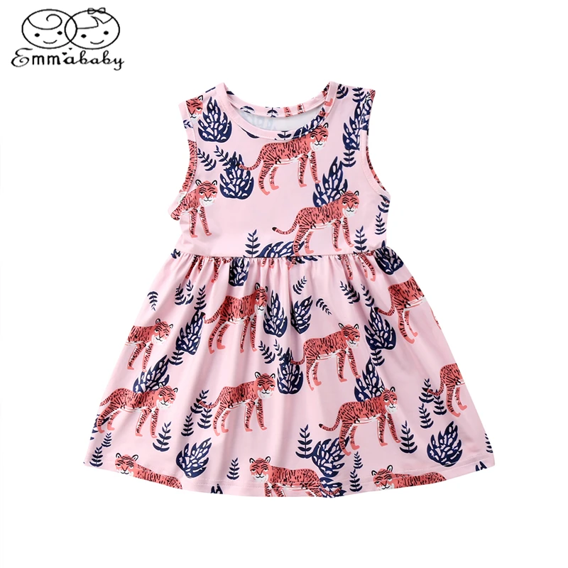 

Emmababy Summer Newborn Kids Cotton Sleeveless Dress Baby Girl Party Pageant Cartoon Tiger Print Tutu Dress Clothes Outfits