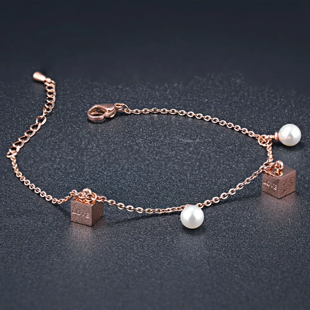 FATE LOVE Brand Women Statement Simulated Pearl Bracelets & Bangles Chain Link stainless steel Luxury Fashion Jewelry
