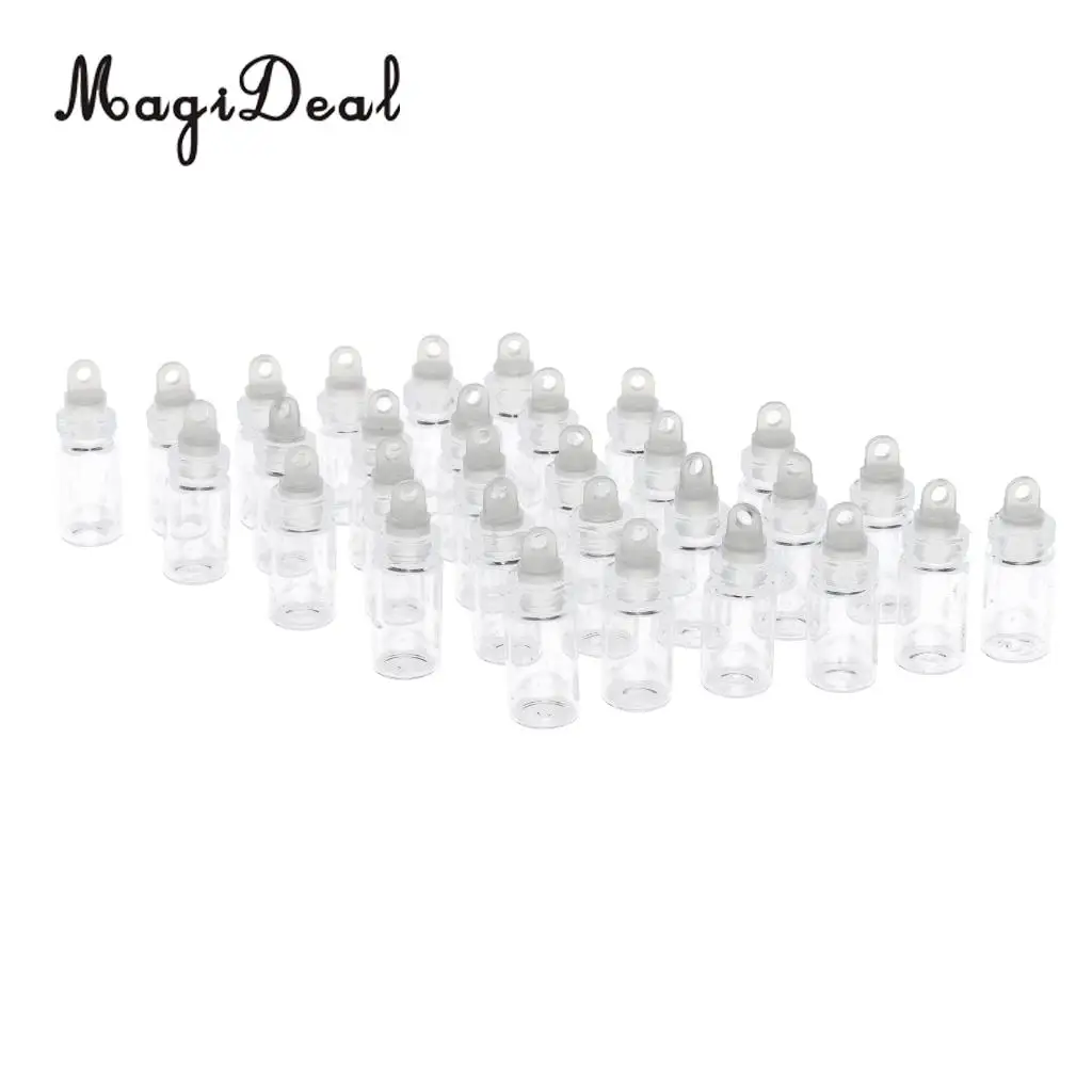 30 Pieces Mini Clear Glass Jars Essential Oil DIY Pendant Decoration Wishing Lucky Bottle - 1/2ml
