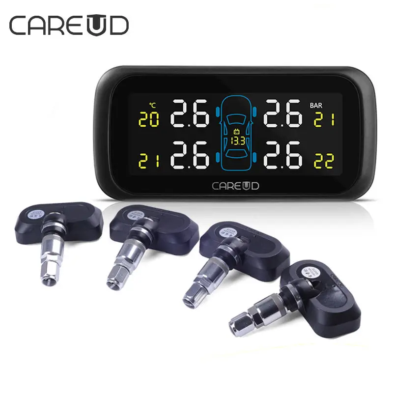 

CARUED TPMS Universal U903 Tire Pressure Monitoring 4PCS Built-In Sensor Tire Pressure Sensors Battery Long Time Life Alarm Auto