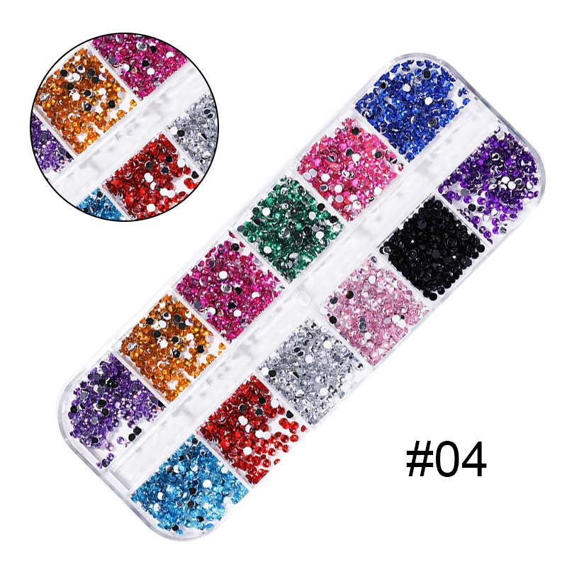

12 Grids/Box Colorful Nail Rhinestones Flat Bottom Mixed Pattern Shiny DIY Accessories Tips 3D Nail Art Decorations