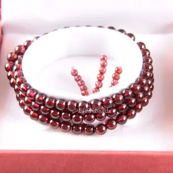 

Free Shipping Free Shipping Fine Jewelry 5MM AA 100% Natural Red Garnet Stretch Bracelet 21" with Gift Box RJ029