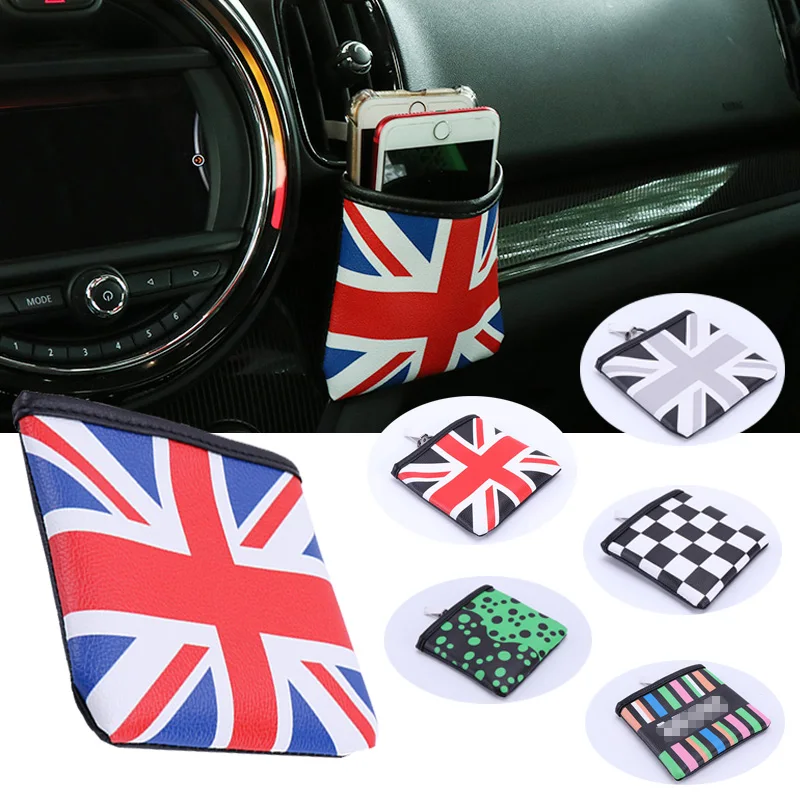 

Union Jack Leather Car Auto Air Outlet Pouch Box Bag Organizer Cell Phone Pocket Storage Holder For Mini Cooper Countryman jcw