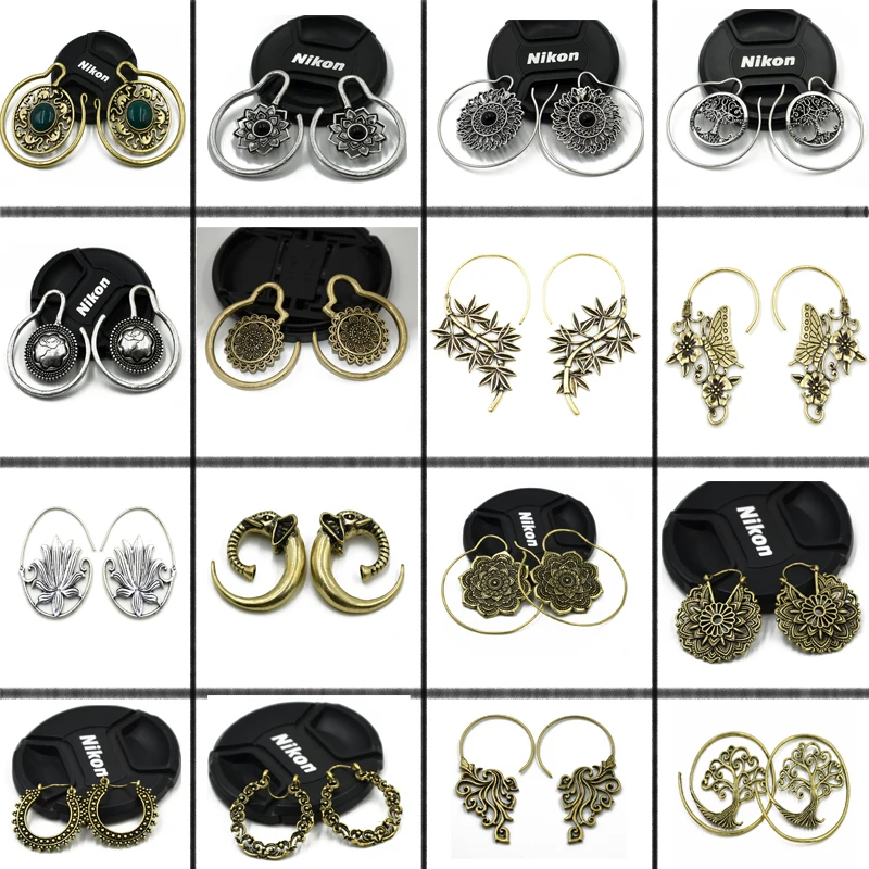

2Pcs Brass Ear weight Style Mixed IIndia Tribal Ear Taper Expander Plugs Ear Gauge Earrings Body Jewelry