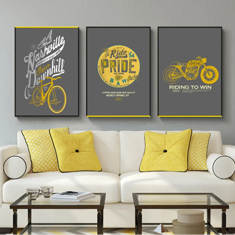

American Style Black Yellow Motorcycle Poster Wall Art Canvas Painting Nostalgic Print Wall Picture for Living Room Home Decor