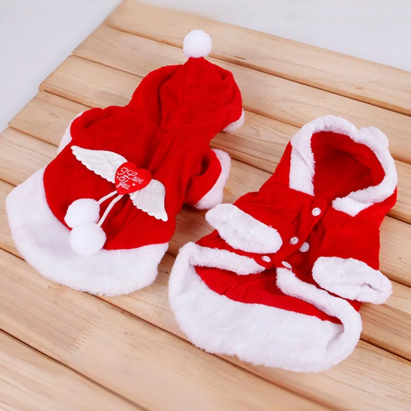 PChristmas щенок Комплекты одежды Санта Клаус пальто с Ангел шапка с декором "крылья" Зимние из флиса для собак Косплэй костюм P