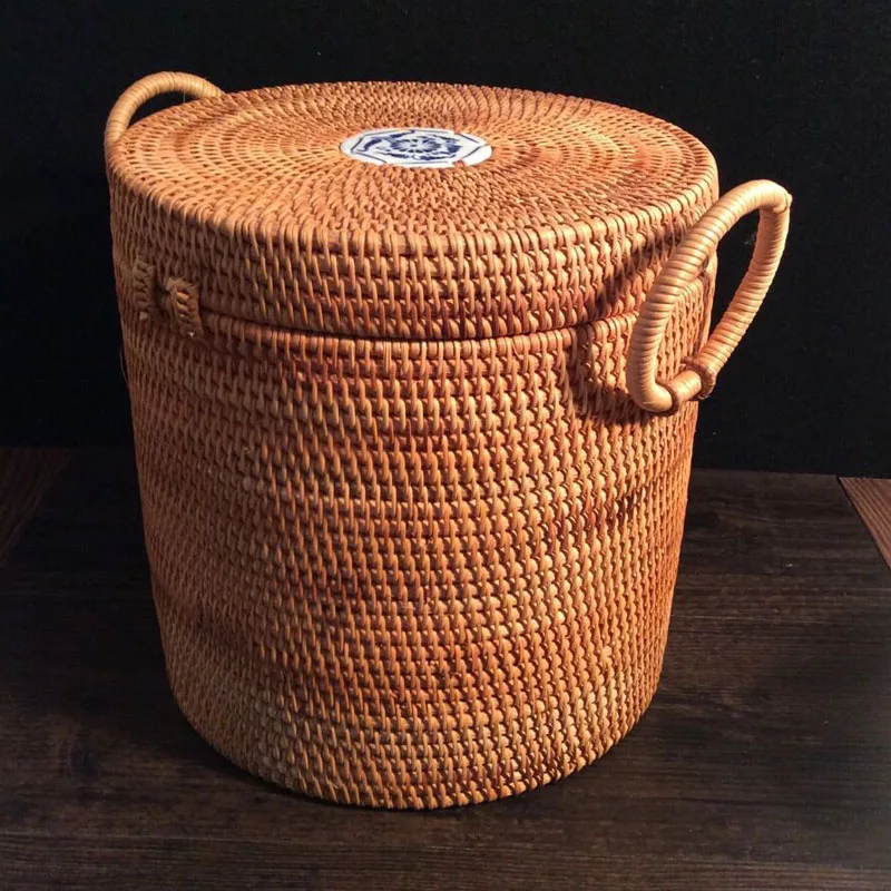 Vietnam Rattan Woven blue & white porcelain tea tin handmade Puer tea cakes box Packaging gift boxes food container storage box