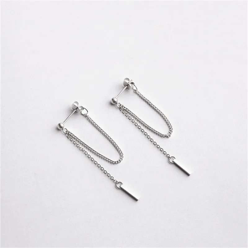 

925 Sterling Silver After Hanging Type Tassel Strip Stud Earrings For Women Wedding Fashion Girl Sterling-silver-jewelry eh464
