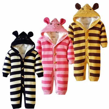 

Kid Toddler Outerwear Winter Coat Infant Baby Hooded Rompers Thick Warm Jumpsuit Newborn Baby Boys Girls Knitted Sweater E183