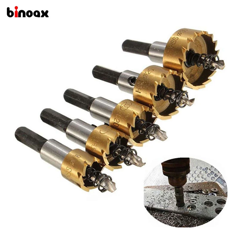 Binoax 5 Pcs Carbide Tip HSS Drill Bit Saw Set Metal Wood Drilling Hole Cut Tool