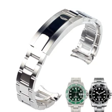 20 мм твердые нержавеющая сталь Ремешки для наручных часов ремешок серебряный мужской наручные металлические часы браслет
