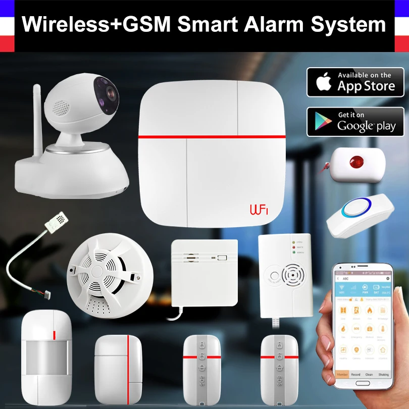 Беспроводная WiFi + GSM умная система сигнализации PIR детектор датчик двери ip камера