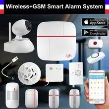 WiFi + GSM Inteligente Sistema de Alarma PIR Detector de Puerta inalámbrico Cámara IP Sensor de Humo Detector de Seguridad Para El Hogar Sistema de Alarma de Intrusión